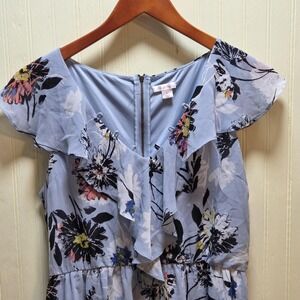 Xhilaration Dress Womens Large Blue Floral Ruffle Flutter Fit & Flare Sundress